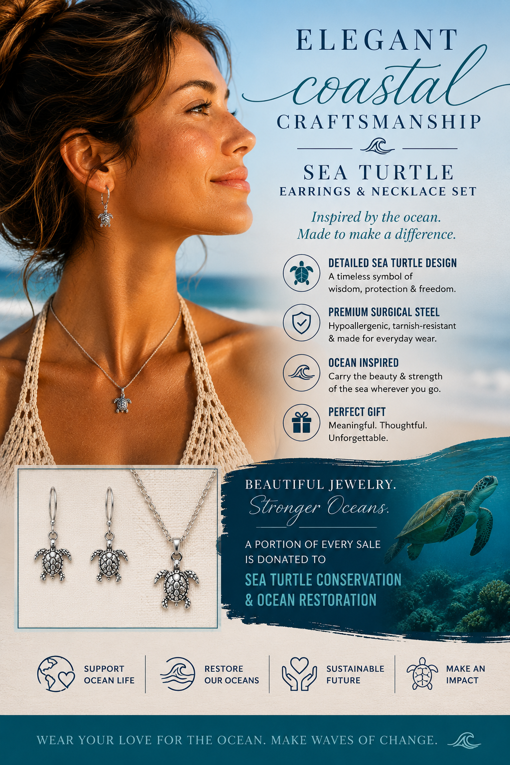 SEA TURTLE EARRING AND NECKLACE SET
